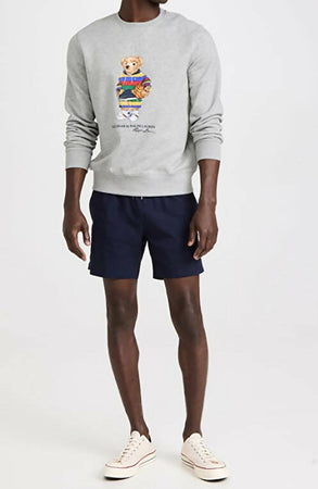 Ralph Lauren Felpa Uomo Polo Bear Fleece Sweatshirt Girocollo Grigia Senza Cappuccio Felpa Polo Orsetto Multicolore