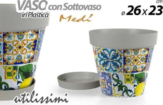 Vaso-Con-Sottovaso-Giardino-In-Plastica-Decoro-Medì-26x23-Cm-Piante-Fiori-845413