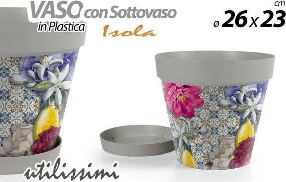 Vaso-Giardino-Con-Sottovaso-In-Plastica-Decoro-Isola-26x23cm-Piante-Fiori-845376