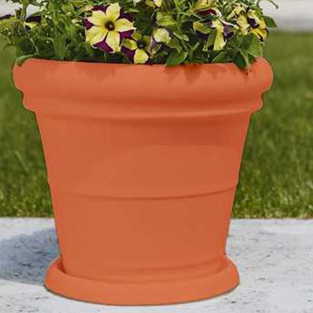 Sottovaso per vaso tondo in resina decorazione per fiori e piante "Made in Italy"