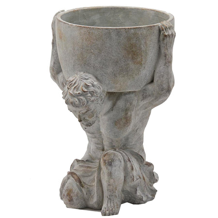 Statua decorativa "Atlante" porta vaso da giardino in cemento anticato