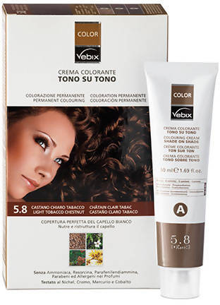 Vebix Color Mogano Chiaro 5.5 Crema Colorante Per Capelli Colorazione Permanente Tono Su Tono Senza Ammoniaca