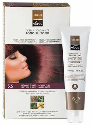 Vebix Color Mogano Chiaro 5.5 Crema Colorante Per Capelli Colorazione Permanente Tono Su Tono Senza Ammoniaca