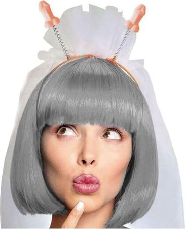 Velo-Bianco-Corto-Da-Sposa-Con-Antenne-Piselli-Rosa-Addio-Al-Nubilato-Party