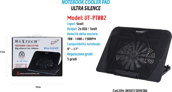 Ventola Di Raffreddamento Base Dissipatore Per Pc Notebook Pad 160mm Maxtech Vt-pt002 Elettronica/Informatica/Accessori/Accessori per PC portatili/Ventole e basi di raffreddamento esterno/Ventole per raffreddamento esterno Trade Shop italia - Napoli, Commerciovirtuoso.it