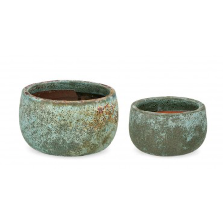 Set 2 PortaVaso Duyen Tondo in terra cotta smaltata per uso interno ed esterno.