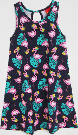 Vestito Bambina Estate Kyly Blu Navy Pink Flamingo Vestitino Estivo Bimba con Fenicotteri Rosa e Gialli Abitino Girocollo Casual 100% Cotone Fantasia Fenicottero 110215 ABITO Piccole Canaglie - Tropea, Commerciovirtuoso.it