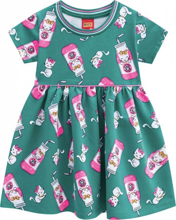 Vestito Estivo Bambina Verde Acqua Azzurro Gattini Rosa Neon Vestitino Bimba Estate Abito Leggero Gatti Rosa Girocollo Abitino Corto Mezze Maniche ABITO Piccole Canaglie - Tropea, Commerciovirtuoso.it