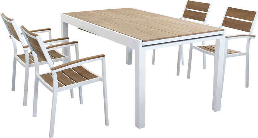 VIDUUS---set-tavolo-160/240x95-struttura-in-alluminio-bianco-compreso-di-4-sedute-Bianco-Milani-Home