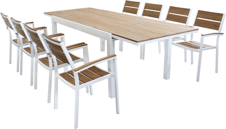 VIDUUS---set-tavolo-160/240x95-struttura-in-alluminio-bianco-compreso-di-8-sedute-Bianco-Milani-Home