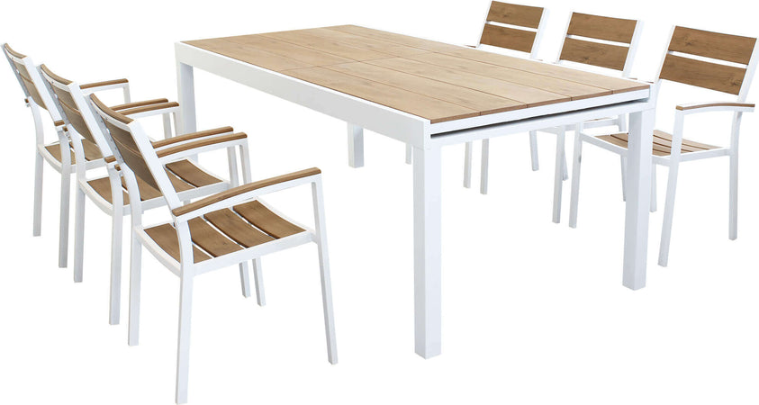 VIDUUS---set-tavolo-200/300x95-struttura-in-alluminio-compreso-di-6-sedute-Bianco-Milani-Home