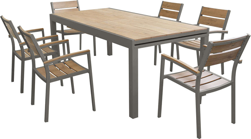 VIDUUS---set-tavolo-in-alluminio-cm-200/300x95x75-h-con-6-sedute-Taupe-Milani-Home