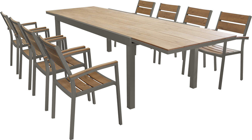 VIDUUS---set-tavolo-in-alluminio-cm-200/300x95x75-h-con-8-sedute-Taupe-Milani-Home