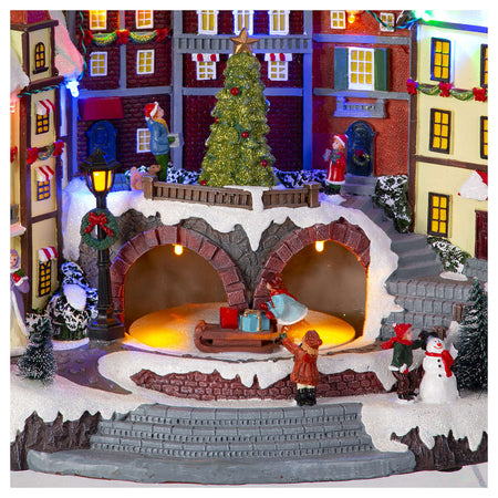 Scena animata a Led con case e albero di natale con luci e movimenti 31 cm
