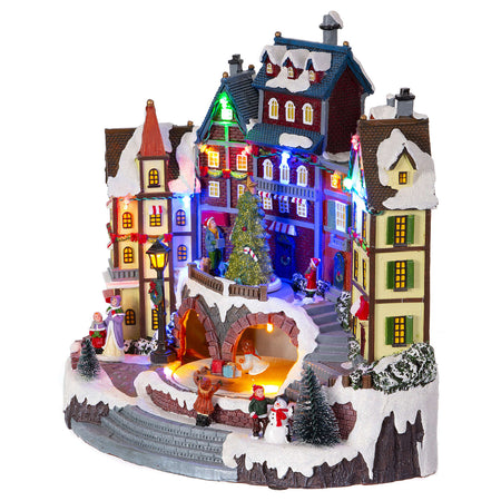 Scena animata a Led con case e albero di natale con luci e movimenti 31 cm