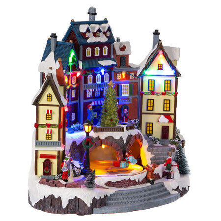 Scena animata a Led con case e albero di natale con luci e movimenti 31 cm