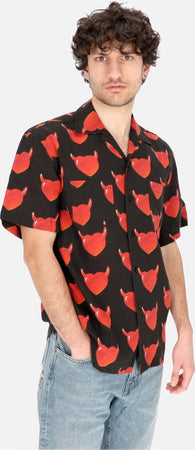 VISION-OF-SUPER-Camicia-Manica-Corta-Uomo-Aop-Hearts-Shirt-Black/red-da-uomo
