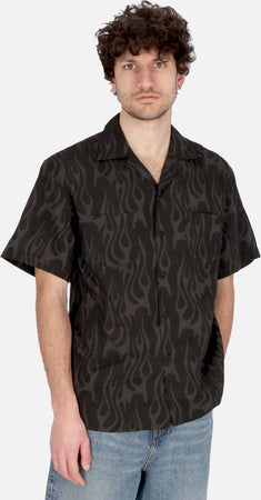 VISION-OF-SUPER-Camicia-Manica-Corta-Uomo-Flames-Aop-Shirt-Black-da-uomo