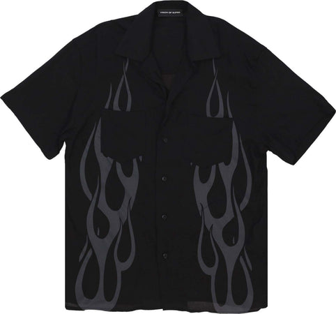 VISION-OF-SUPER-Camicia-Manica-Corta-Uomo-Flames-Shirt-Black/grey-da-uomo