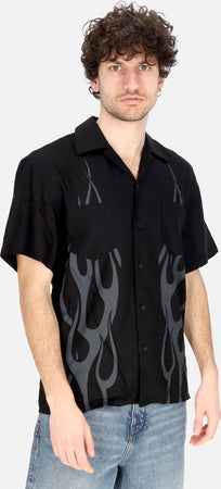 VISION-OF-SUPER-Camicia-Manica-Corta-Uomo-Tribal-Flames-Print-Shirt-Black-da-uomo