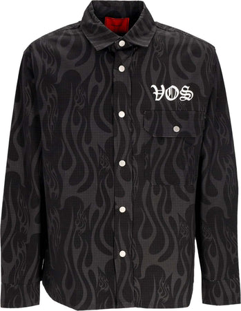 VISION-OF-SUPER-Camicia-Manica-Lunga-Uomo-Aop-Flames-Print-Shirt-Black-da-uomo