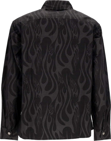 VISION-OF-SUPER-Camicia-Manica-Lunga-Uomo-Aop-Flames-Print-Shirt-Black-da-uomo