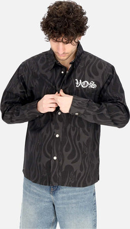 VISION-OF-SUPER-Camicia-Manica-Lunga-Uomo-Aop-Flames-Print-Shirt-Black-da-uomo