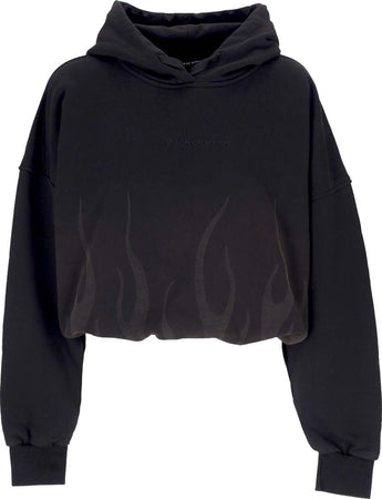 VISION-OF-SUPER-Felpa-Cappuccio-Corta-Donna-Corrosive-Flames-Hoodie-Black-da-donna