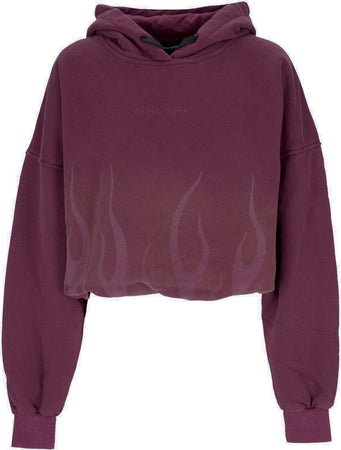 VISION-OF-SUPER-Felpa-Cappuccio-Corta-Donna-Corrosive-Flames-Hoodie-Grape-Wine-da-donna