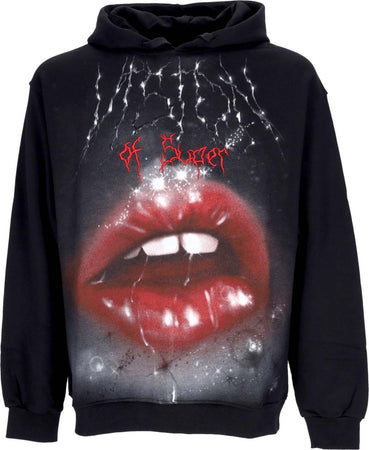 VISION-OF-SUPER-Felpa-Cappuccio-Uomo-Rock-Mouth-Print-Hoodie-Black-da-uomo