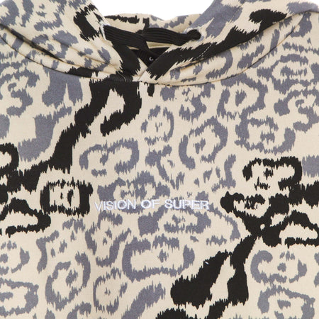 VISION-OF-SUPER-Felpa-Leggera-Cappuccio-Uomo-Allover-Leopard-Hoodie-Beige-da-uomo