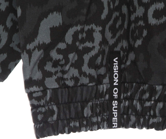 VISION-OF-SUPER-Felpa-Leggera-Cappuccio-Uomo-Allover-Leopard-Hoodie-Black-da-uomo