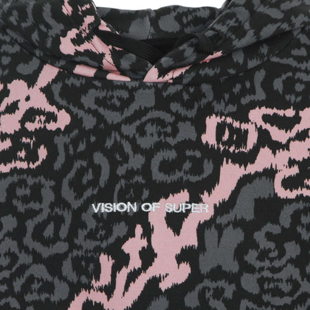VISION-OF-SUPER-Felpa-Leggera-Cappuccio-Uomo-Allover-Leopard-Hoodie-Pink/grey-da-uomo