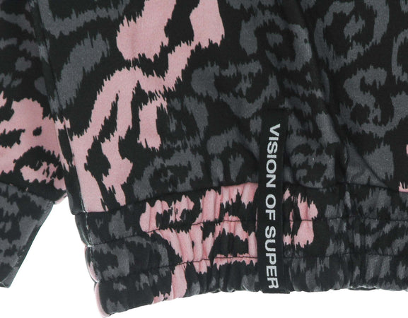 VISION-OF-SUPER-Felpa-Leggera-Cappuccio-Uomo-Allover-Leopard-Hoodie-Pink/grey-da-uomo