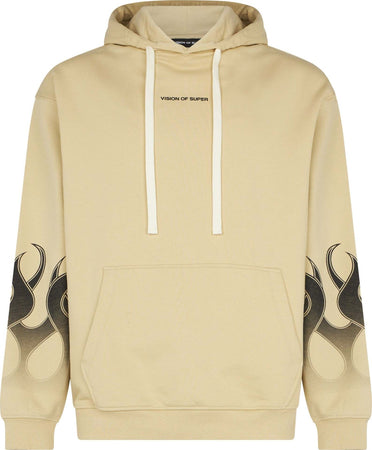 VISION-OF-SUPER-Felpa-Leggera-Cappuccio-Uomo-Flames-Hoodie-Sand/black-da-uomo