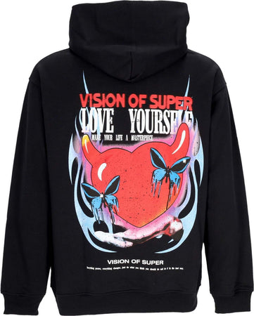VISION-OF-SUPER-Felpa-Leggera-Cappuccio-Uomo-Puffy-Love-Print-Hoodie-Black-da-uomo