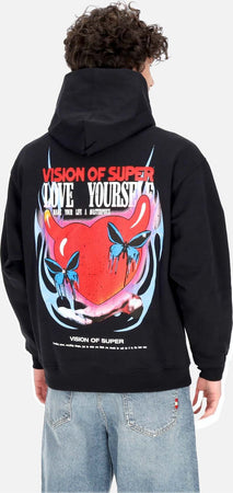VISION-OF-SUPER-Felpa-Leggera-Cappuccio-Uomo-Puffy-Love-Print-Hoodie-Black-da-uomo