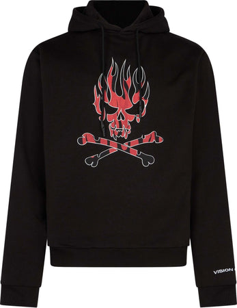 VISION-OF-SUPER-Felpa-Leggera-Cappuccio-Uomo-Skull-Print-Hoodie-Black/red-da-uomo