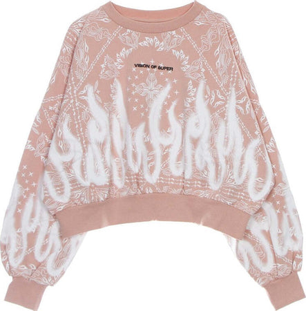 VISION-OF-SUPER-Felpa-Leggera-Girocollo-Corta-Donna-Crop-Hoodie-Bandana-Print-Pink-da-donna