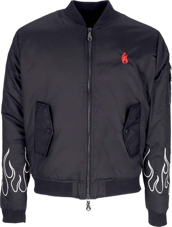 VISION-OF-SUPER-Giubbotto-Bomber-Uomo-Embroidered-Flames-Bomber-Black/white-da-uomo