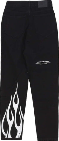 VISION-OF-SUPER-Jeans-Uomo-Printed-Flames-and-Logo-Jeans-Black-Denim-da-uomo