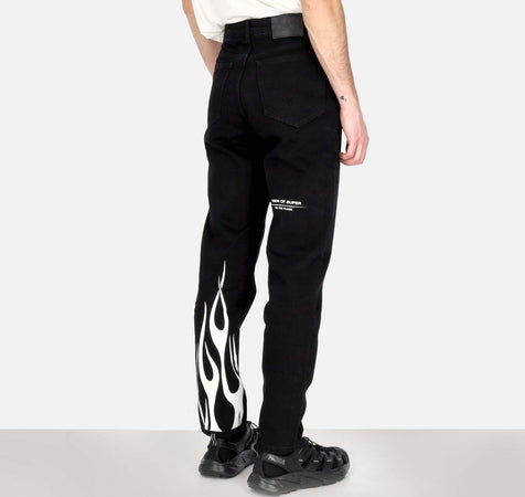 VISION-OF-SUPER-Jeans-Uomo-Printed-Flames-and-Logo-Jeans-Black-Denim-da-uomo