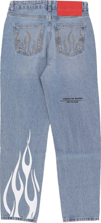 VISION-OF-SUPER-Jeans-Uomo-Printed-Flames-and-Logo-Jeans-Denim-Blue-da-uomo