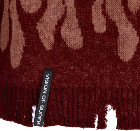 VISION-OF-SUPER-Maglione-Uomo-Double-Flames-L/s-Jumper-Grape-Wine-da-uomo