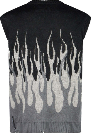VISION-OF-SUPER-Pullover-Smanicato-Uomo-Jacquard-Flames-Gilet-Black/grey-da-uomo