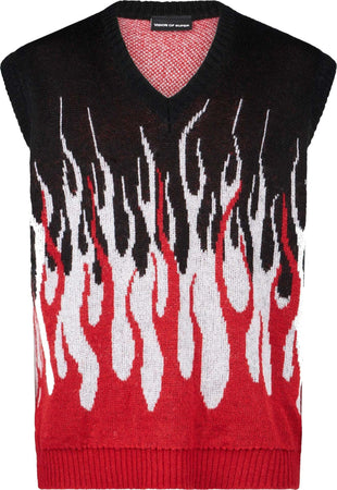 VISION-OF-SUPER-Pullover-Smanicato-Uomo-Jacquard-Flames-Gilet-Black/white/red-da-uomo