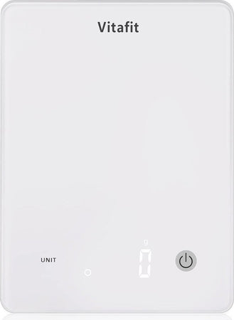 Vitafit Bilancia da Cucina Digitale 10kg Bilancia per Alimenti Multifunzione con Display a LED Piattaforma in Vetro Temperato Batterie Incluse