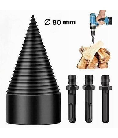 Vite Conica Spaccalegna 80mm Fresa Legno Punta Per Trapano Con 3 Attacchi 07519