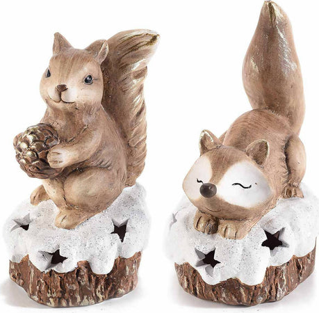 Volpe E Scoiattolo Su Tronco Innevato In Terracotta Con Luce Casa e cucina/Decorazioni per interni/Addobbi e decorazioni per ricorrenze/Decorazioni natalizie/Oggettistica Sogno Shop - Assisi, Commerciovirtuoso.it