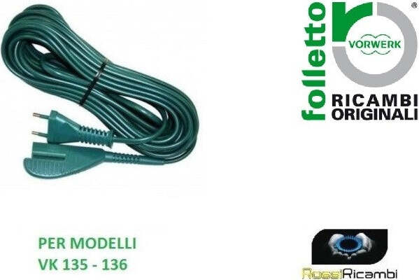 VORWERK FOLLETTO - CAVO ALIMENTAZIONE PER VK135 VK136 - 10 METRI - ORIGINALE Casa e cucina/Aspirapolvere e pulizia di pavimenti e finestre/Accessori per aspirapolvere/Batterie e parti sostitutive Rossi Ricambi - Venetico Marina, Commerciovirtuoso.it